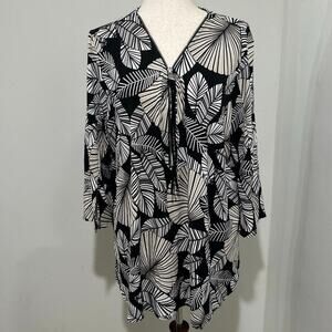 Joseph Ribkoff Black Beige Tunic Style Top Zip Front Size 16